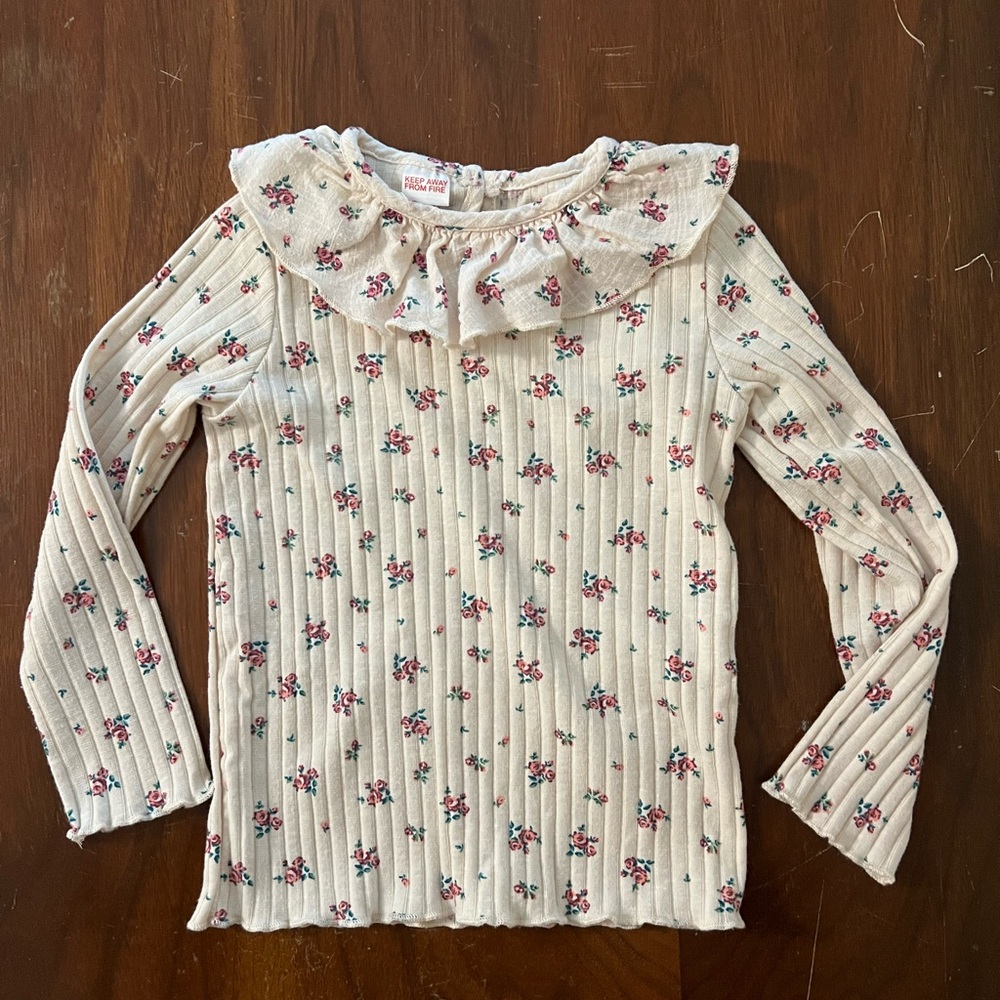 Zara Kids Floral Ruffle Top - Cream and Pink